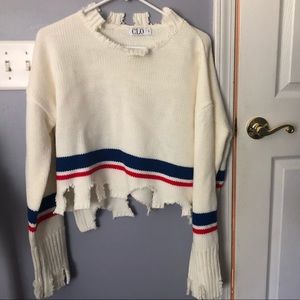 Cream Distressed Crop Sweater